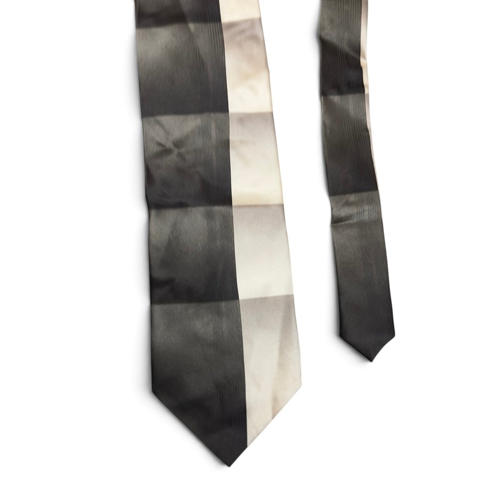 Ottimo Uomo Mens Wide Tie Black Gray Cream Color Block 4" 58" Necktie